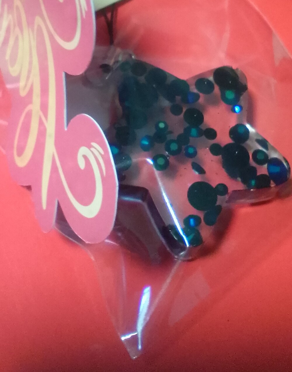 Black Glitter Star Hair Lanyard For Purse / Hanging - Green/Blue Sequin Accent